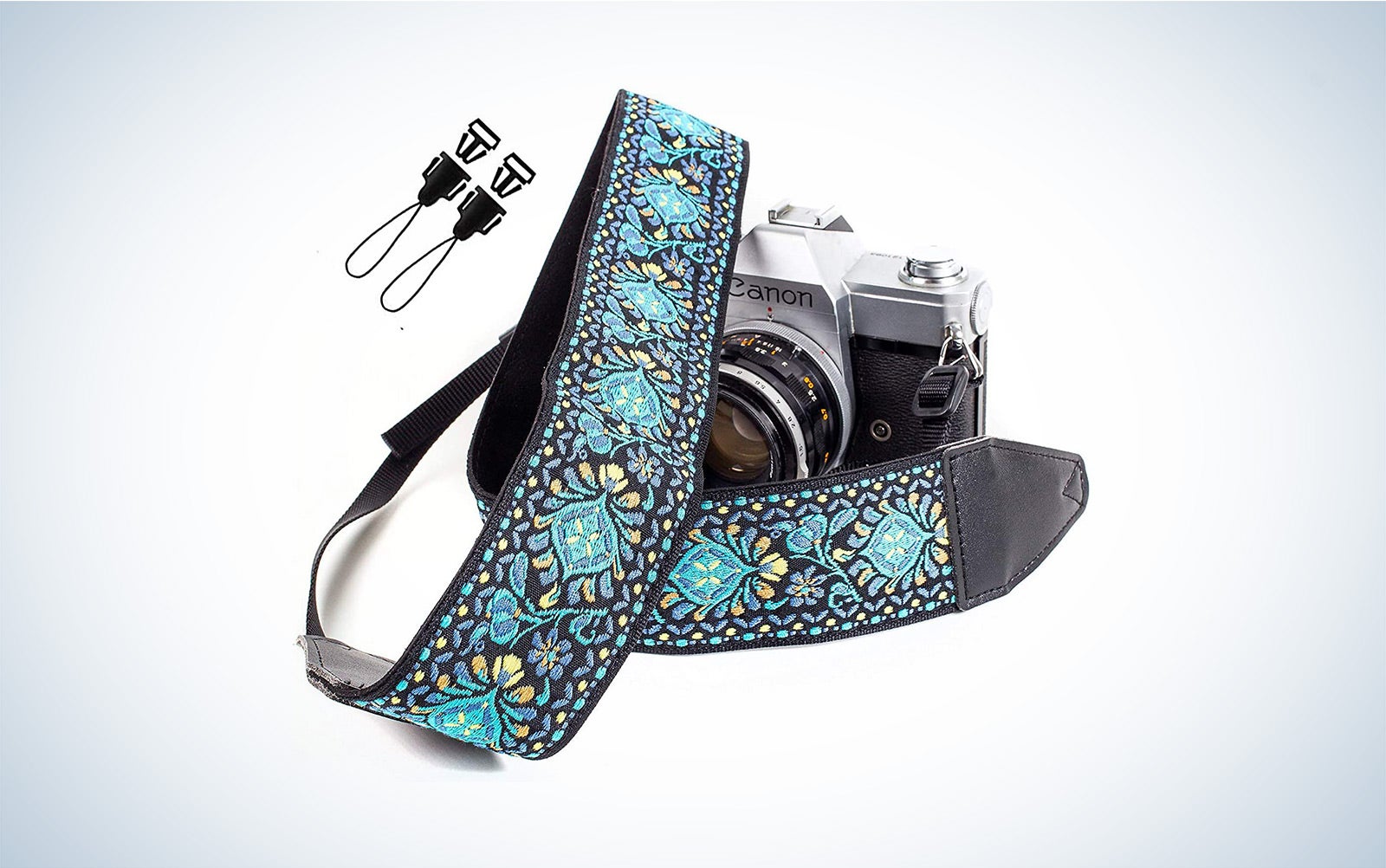 A vintage style camera strap for stylishly holding your film camera.
