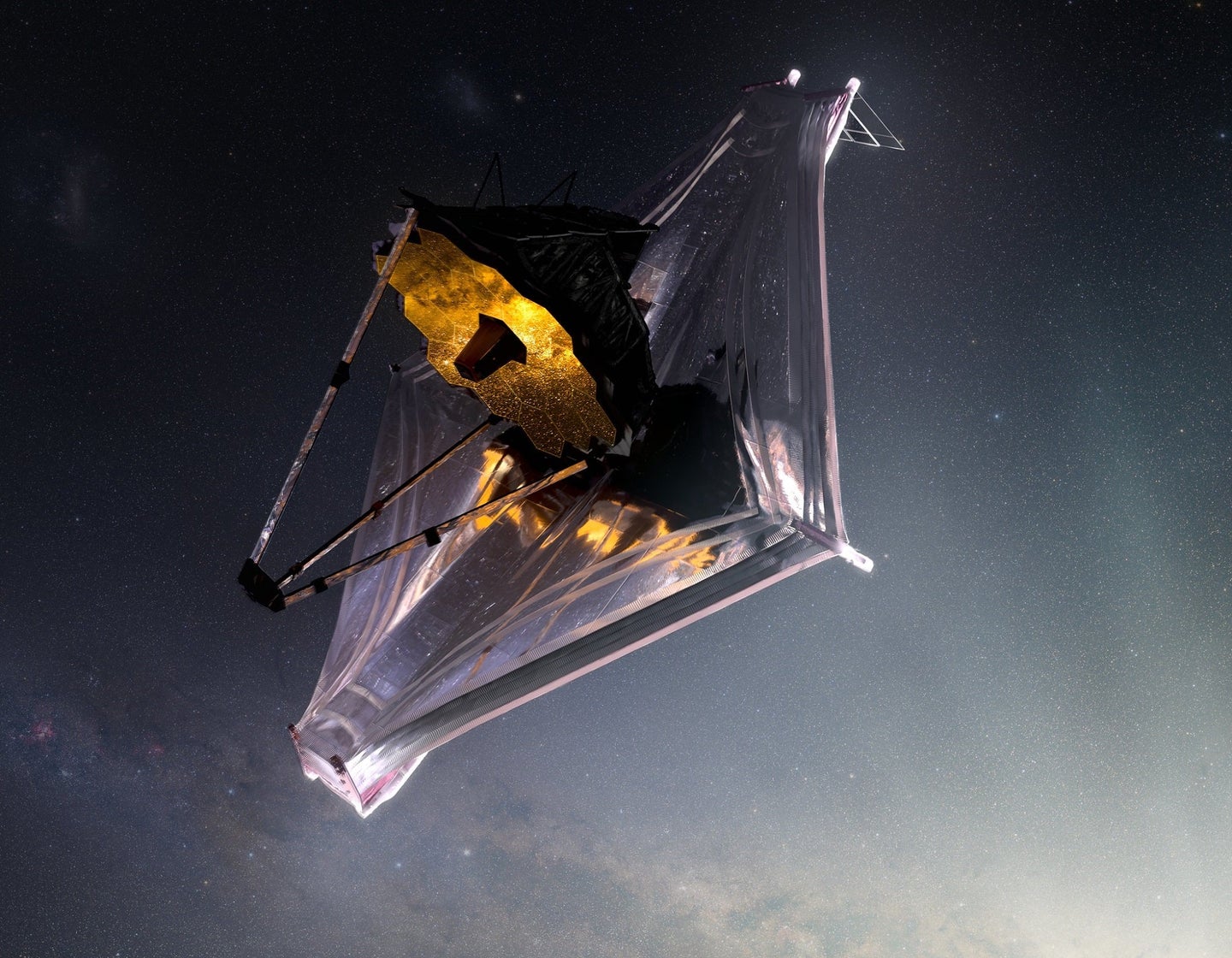 What the James Webb Space Telescope should look like when it finally unfurls beyond the Earth's atmosphere.