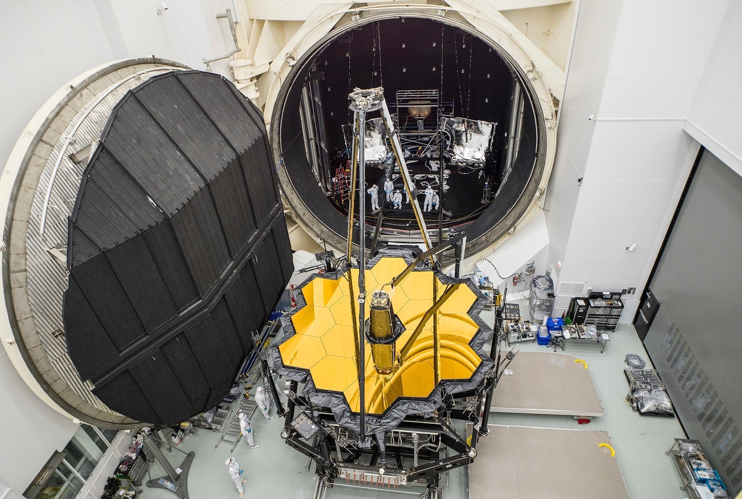 The James Webb Space Telescope emerges from Chamber A at the Johnson Space Center