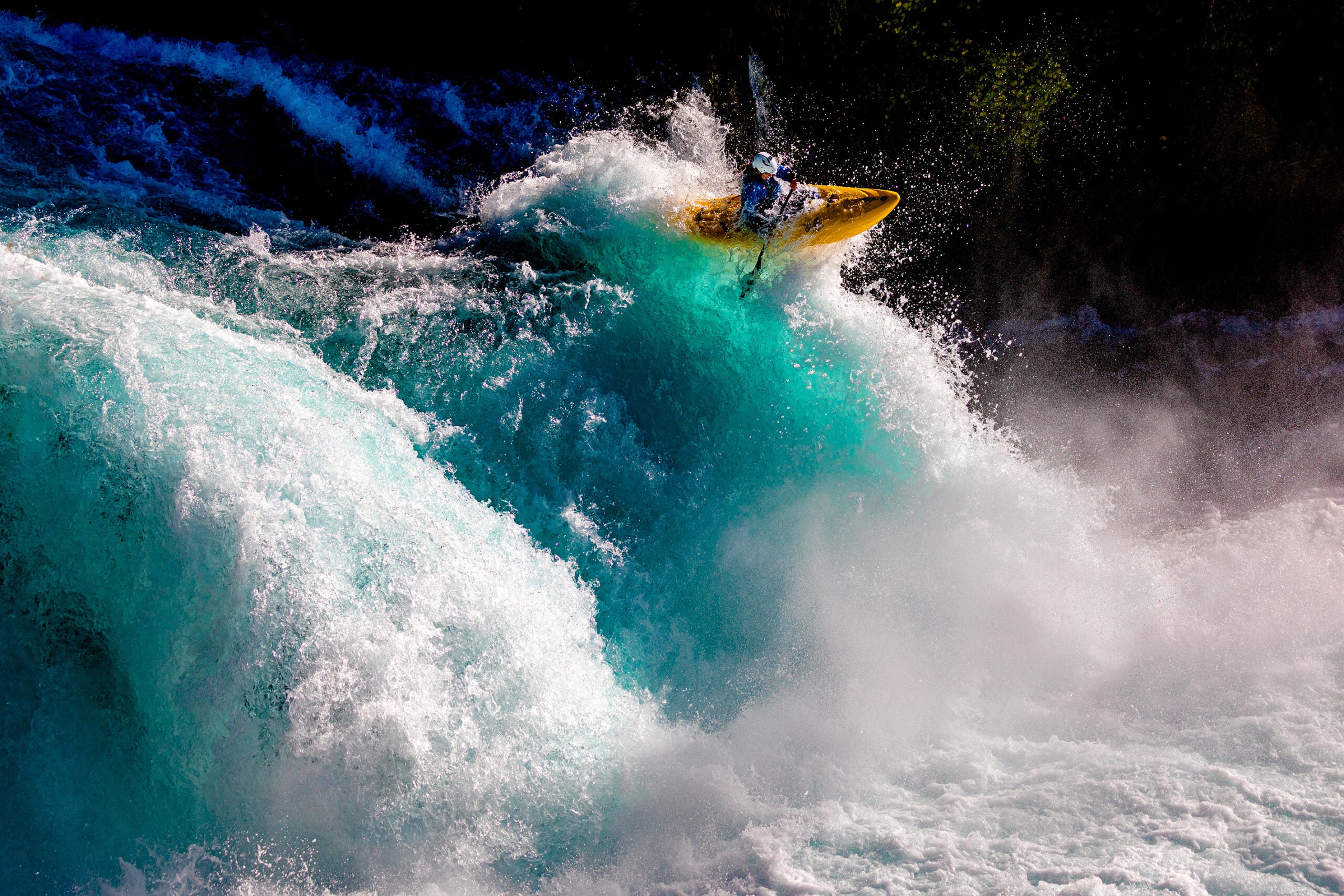 New Zealand photographer Rod Hill won in the Energy category for his photo, titled âHuka Falls,â which shows kayaker River Mutton dramatically emerging from a rapid at Huka Falls in New Zealand.
