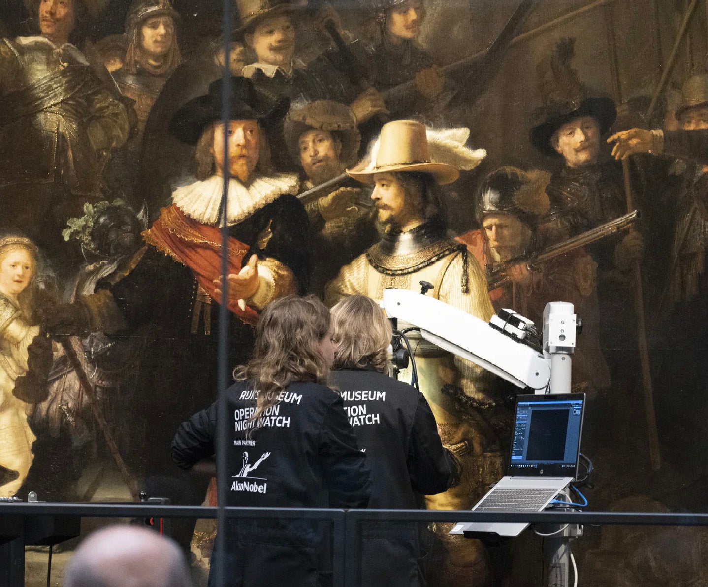 The "Operation Night Watch" team working on the 717-gigapixel scan of Rembrandt's classic work, "the Night Watch."