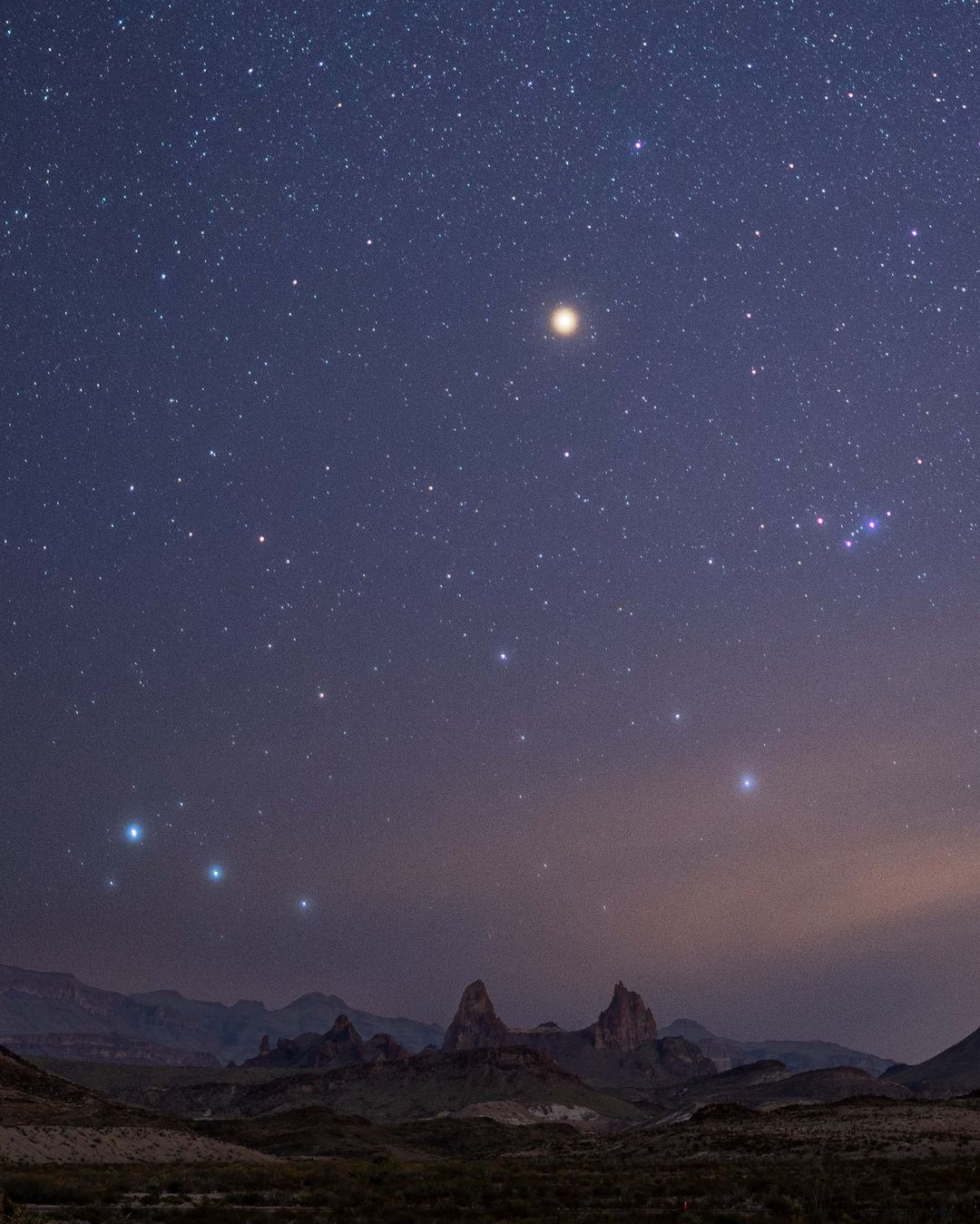 Cinturão de Orion e Betelgeuse do Parque Nacional Big Bend.