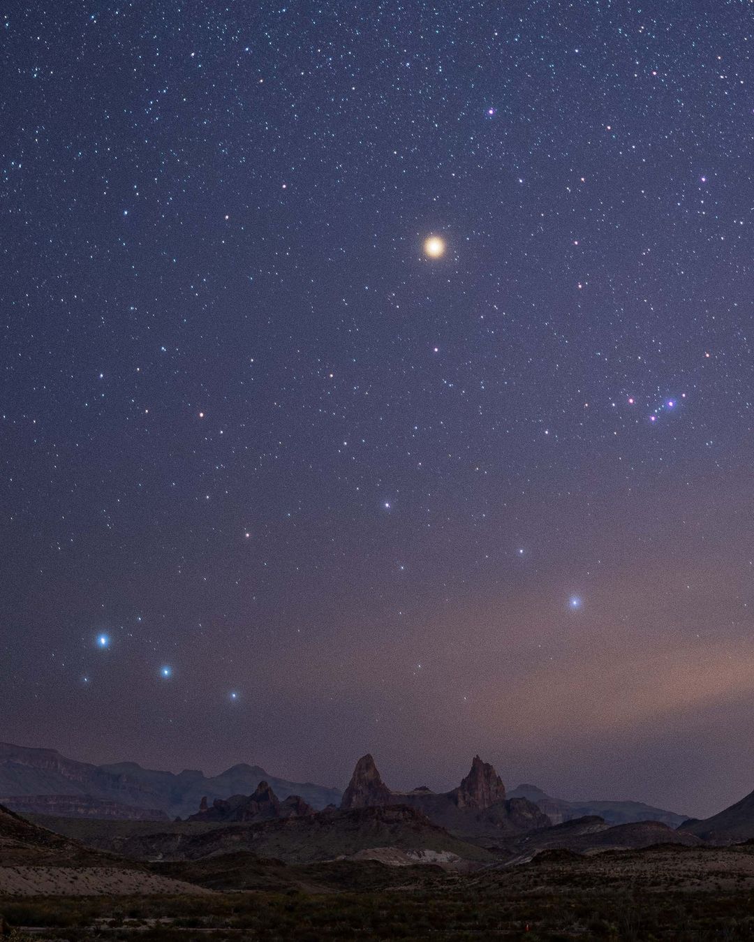 Orion's belt and Betelgeuse from Big Bend National Park.