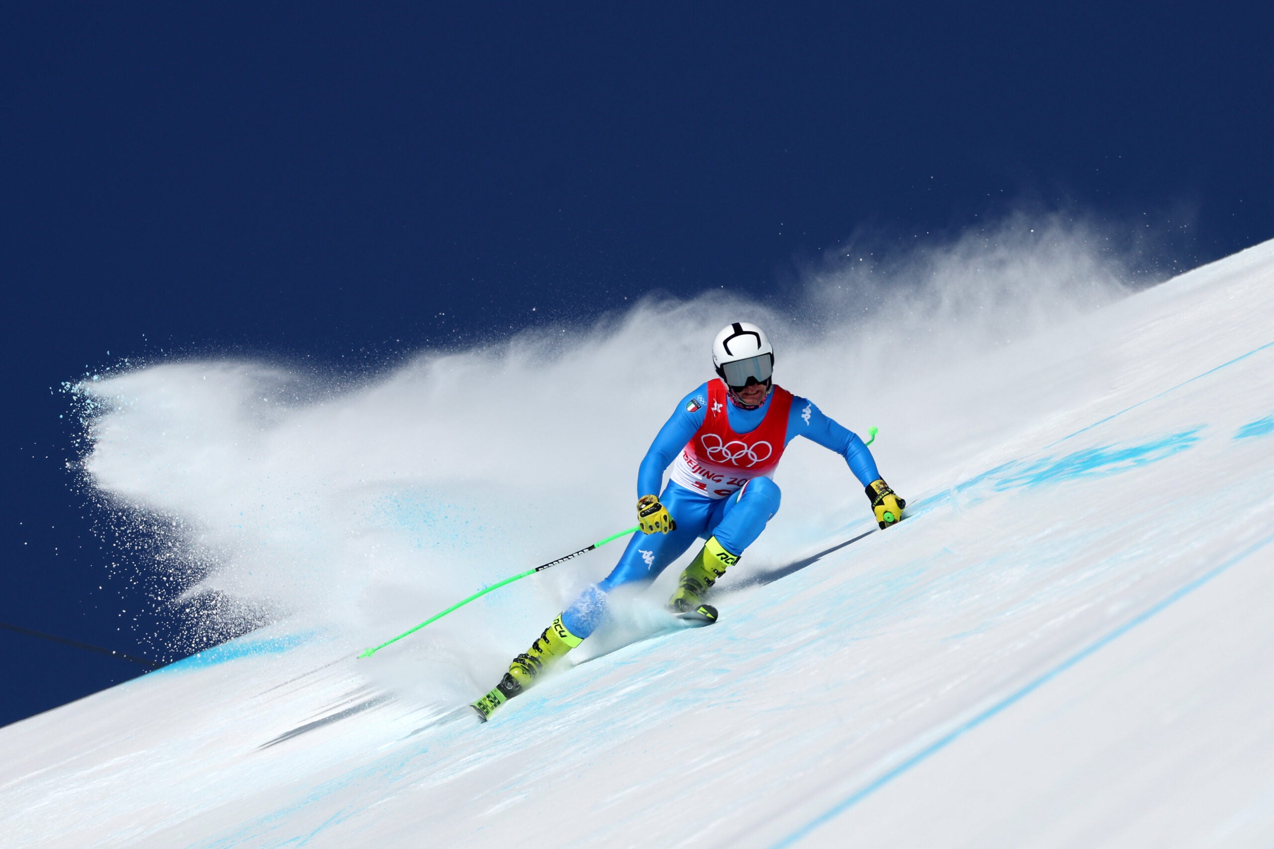 Matteo Marsaglia of Team Italy skis during the Men's Downhill 2nd training session ahead of the Beijing 2022 Winter Olympic Games at National Alpine Ski Centre on February 04, 2022 in Yanqing, China.