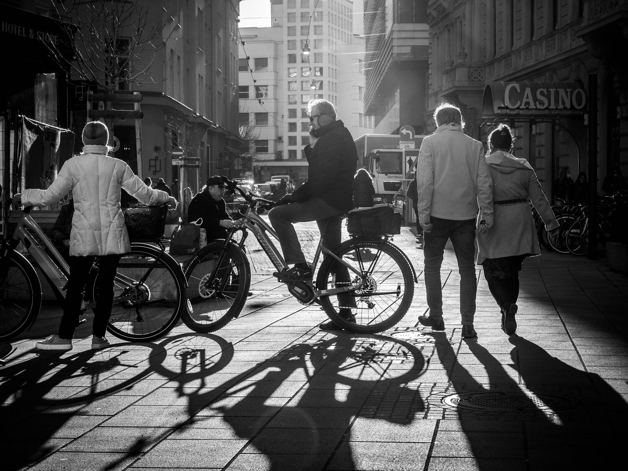 A candid street photo in monochrome