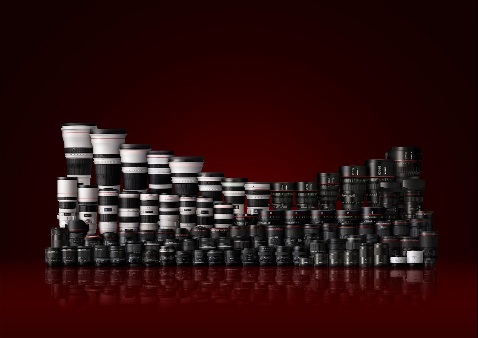 A photo of Canon lenses.