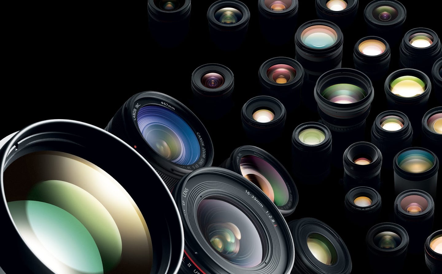 A photo of Canon lenses.
