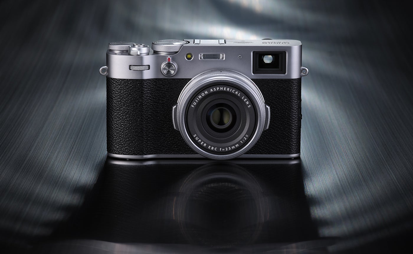 The Fujifilm X-E4 sports a 35mm equivalent f/2. lens.