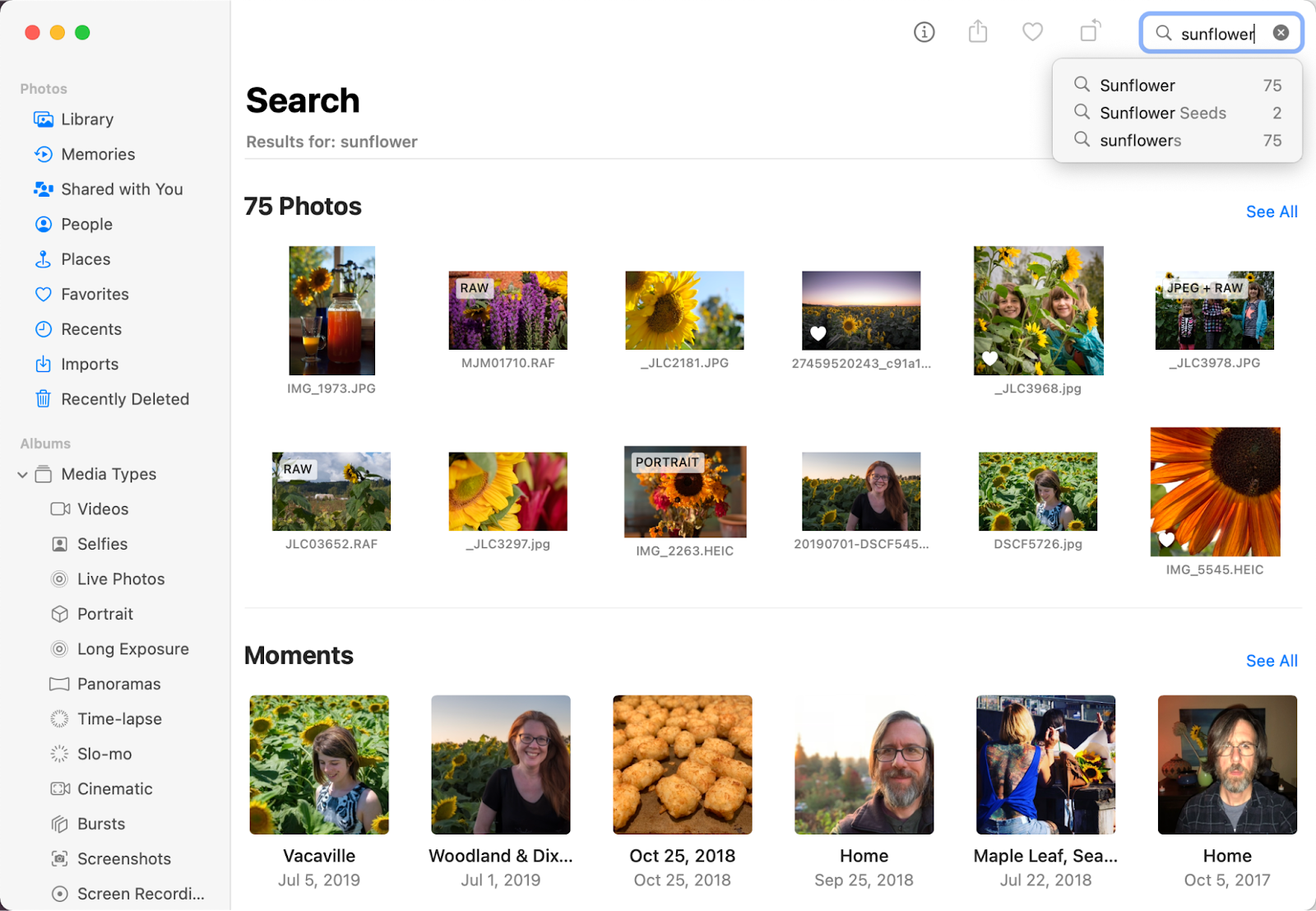 Uma captura de tela dos recursos de IA no Apple Photos