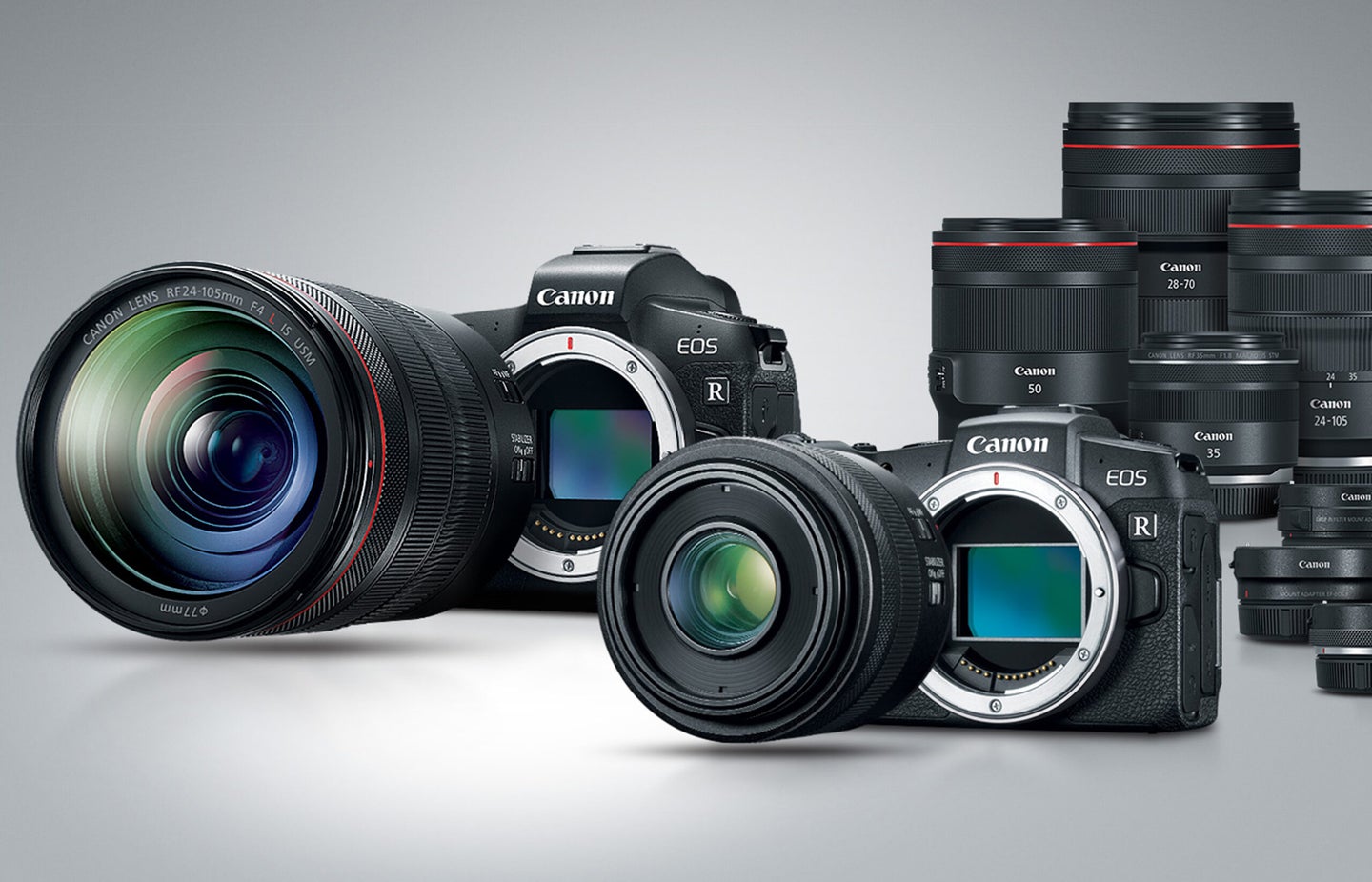Canon RF mirrorless lenses and cameras.