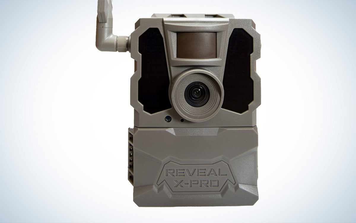 The Tactacam Reveal X-Pro cellular trail camera on a white background