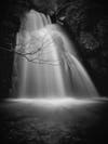 A b&W photo of a waterfall.