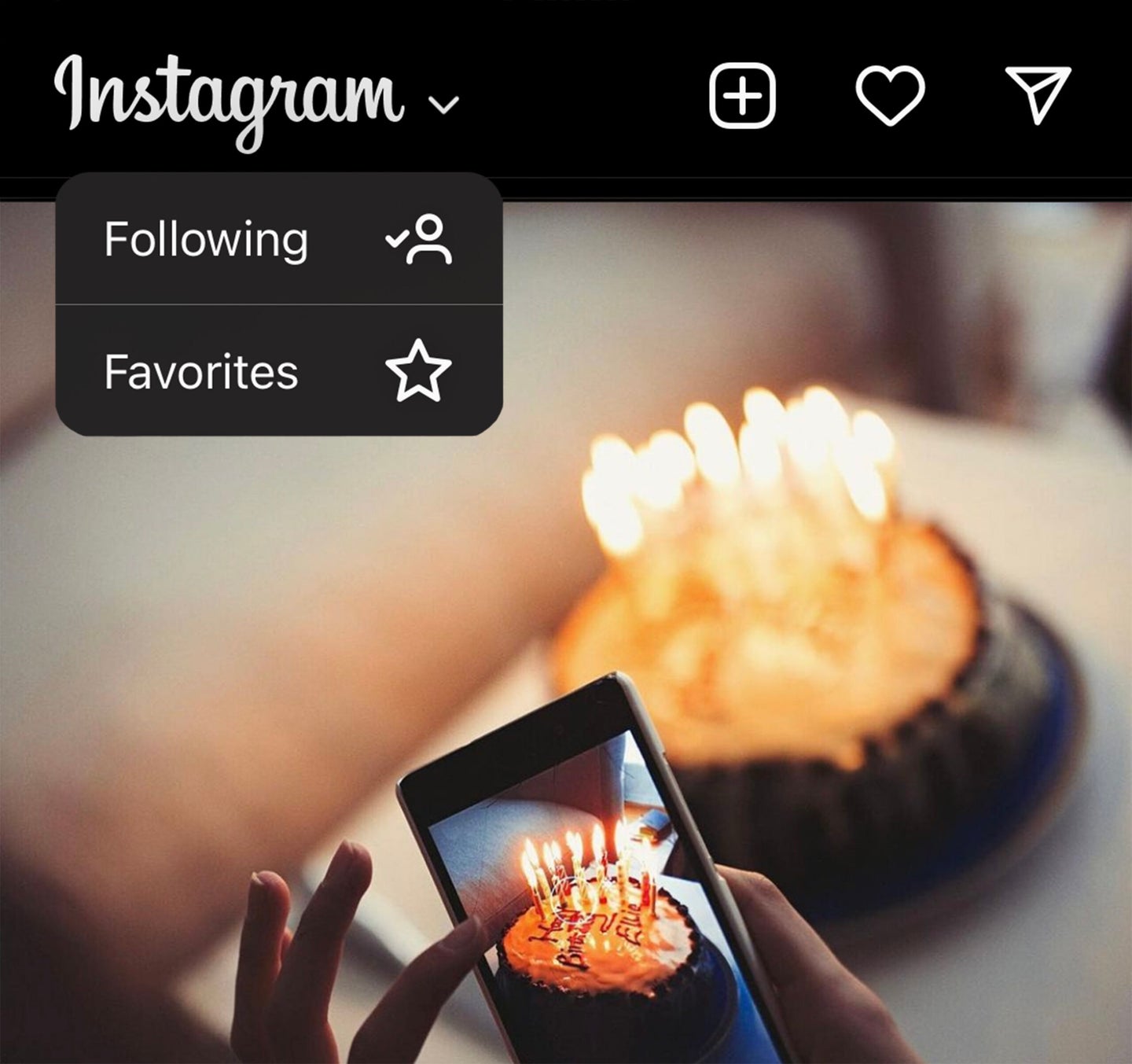 An Instagram screenshot showing new options to view a chronological feed.