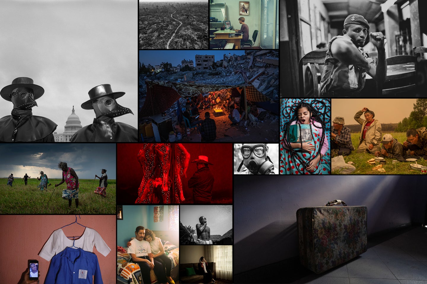 A collage showing the various regional winning shots from the 2022 World Press Photo Contest.