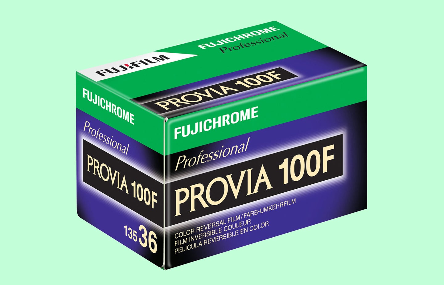 A box of Fujifilm Provia 100F