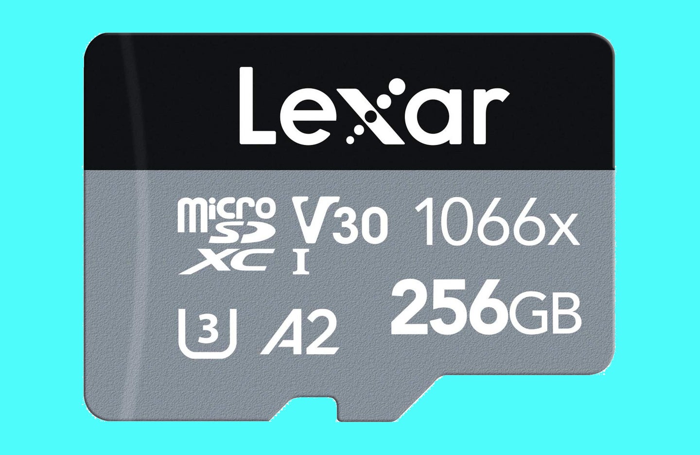A high-end Lexar SD card on blue background