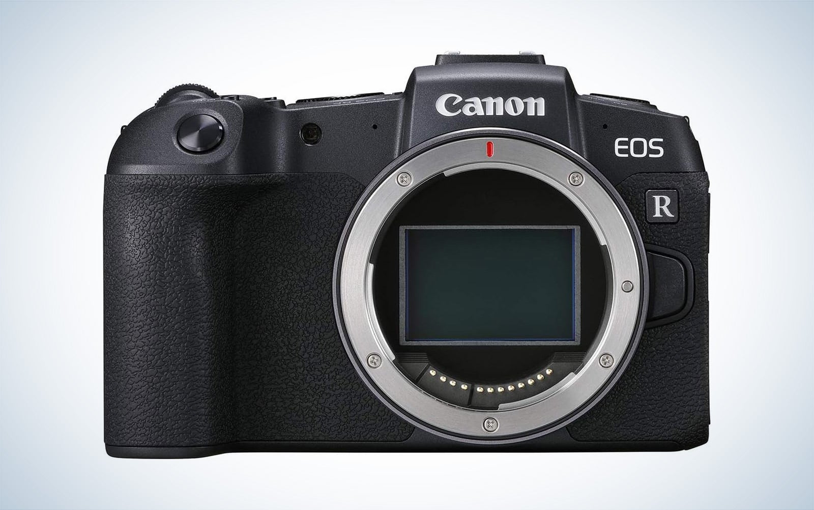 The Canon EOS RP full-frame mirrorless camera against a white background with a gray gradient.