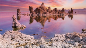 A reflection in Mono Lake at sunset.