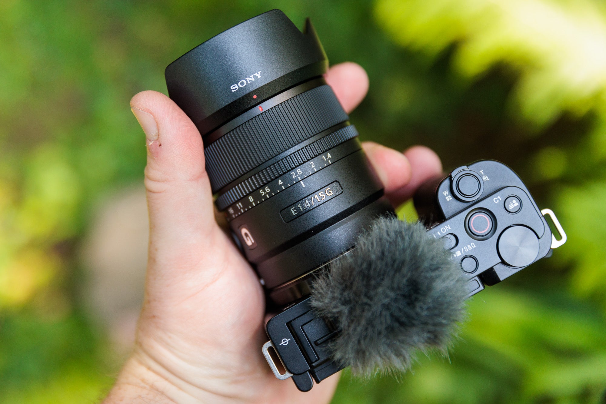 Sony E 15mm f/1.4 attached to a Sony ZV-E10