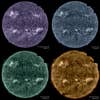four images of the sun corresponding to different temperatures by the European Space Agency