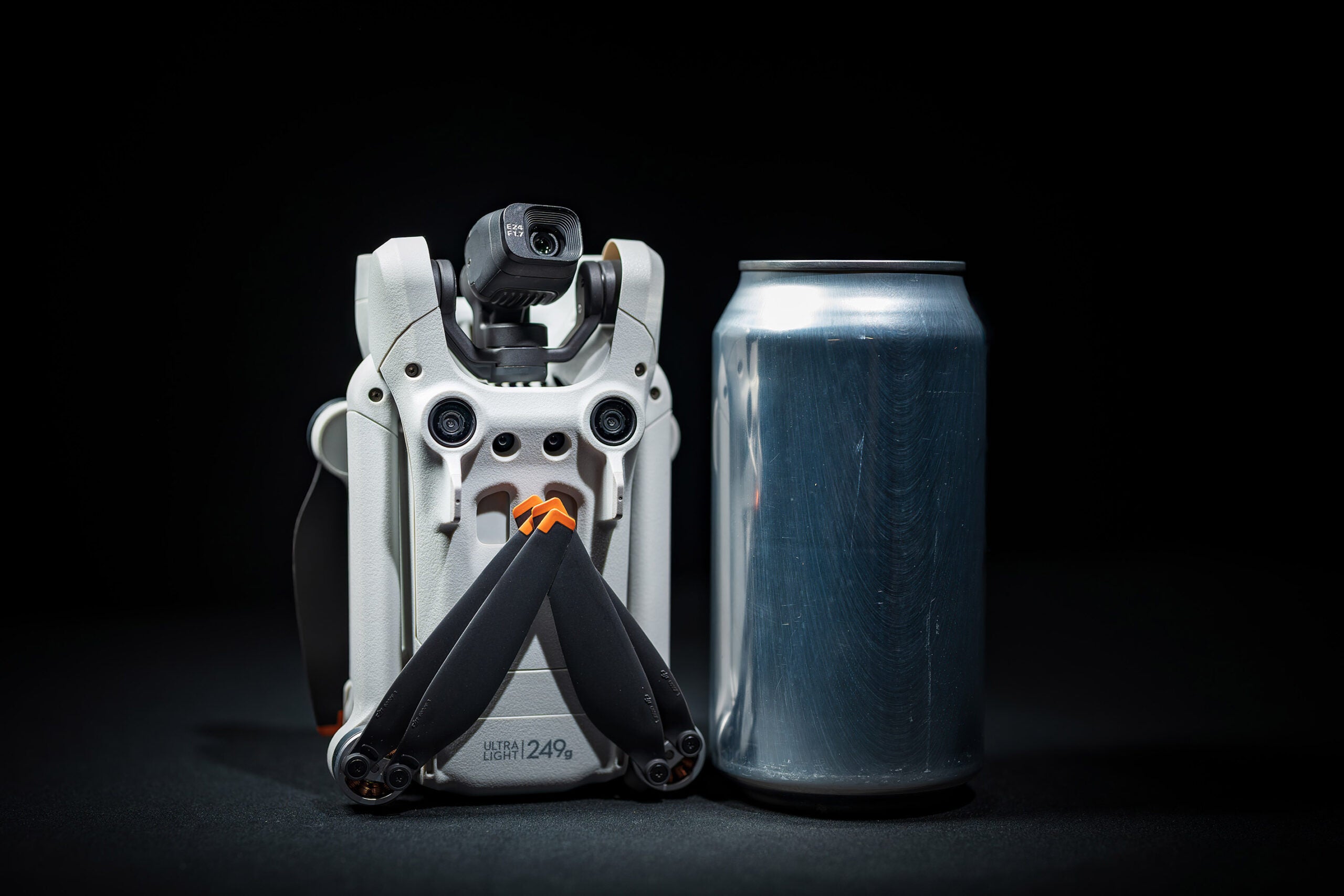 The DJI Mini 3 Pro is slightly larger than a can of soda, but weighs about 125 grams less