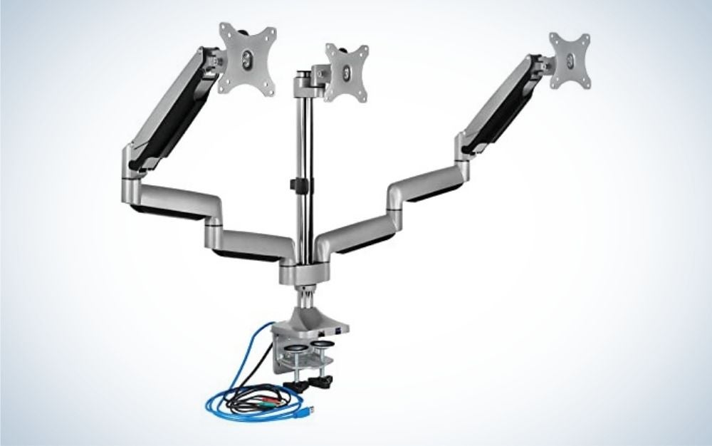 Mount-It! Triple Monitor Mount | Desk Stand with USB and Audio Ports