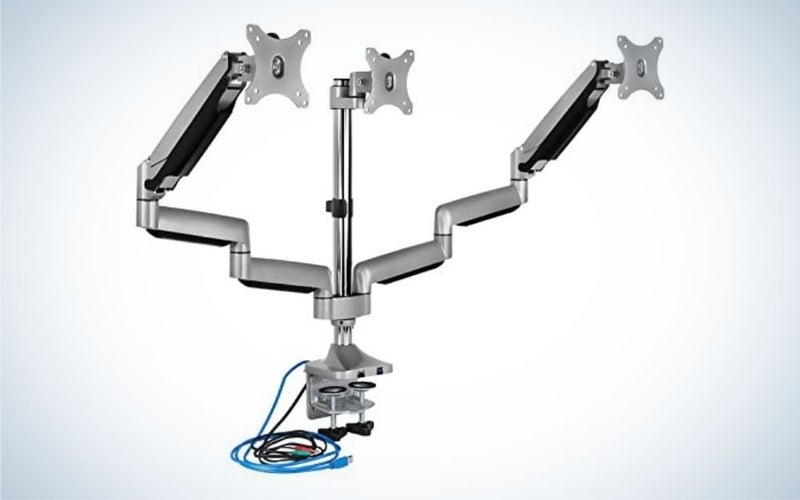 Mount-It! Triple Monitor Mount | Desk Stand with USB and Audio Ports