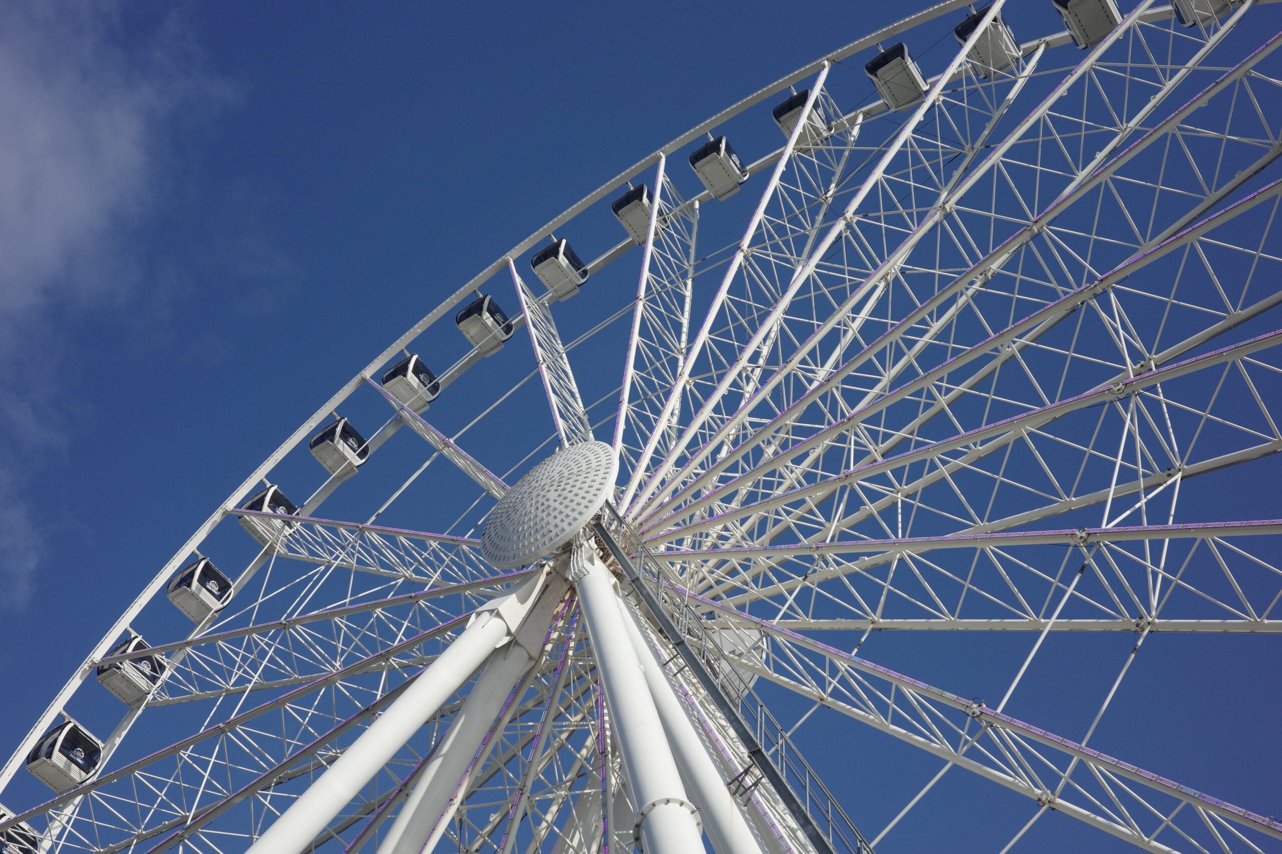 A detail shot of a ferris wheel.