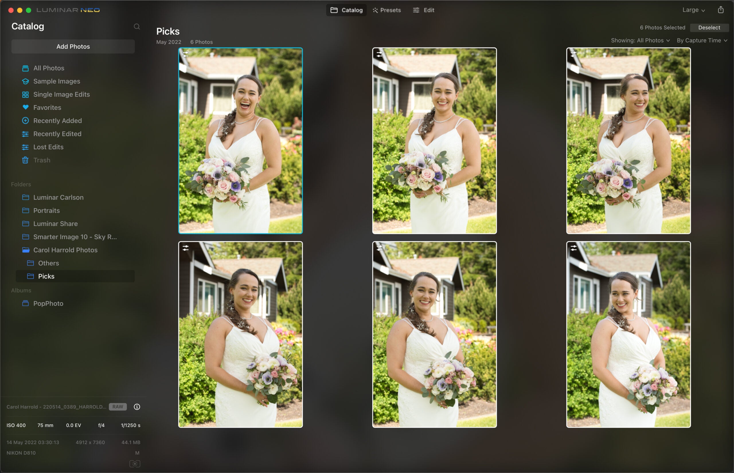 After syncing, the image series now features the lightened bride.