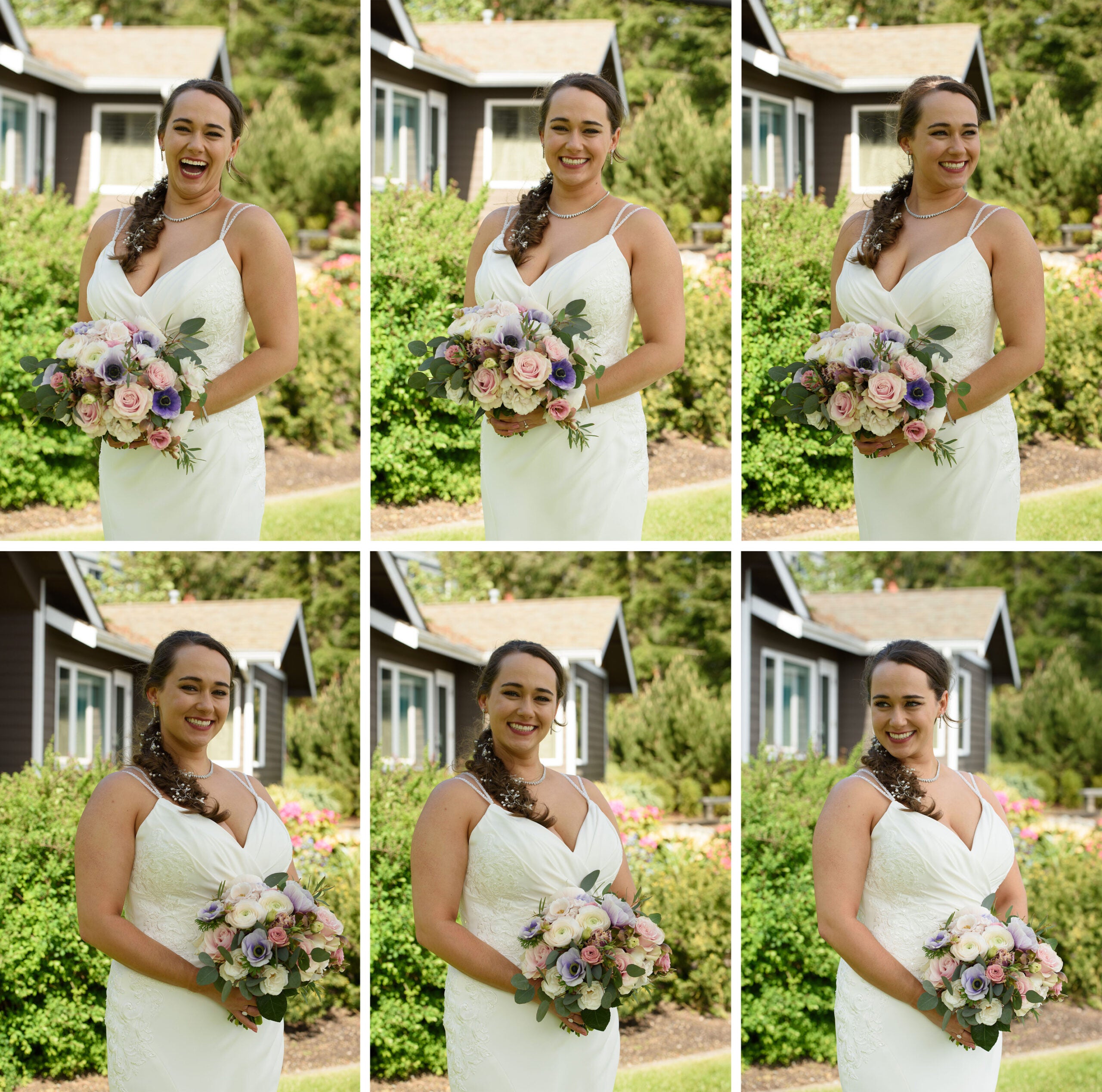 An unedited set of six similar photos of the bride.