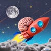 brain riding rocket ship to moon google Imagen