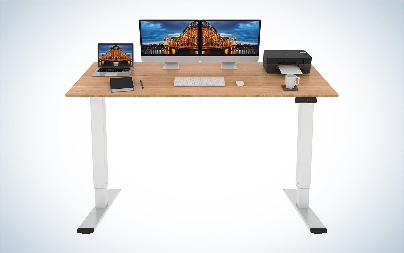 The Flexispot E5 is the best standing desk for dual monitors.