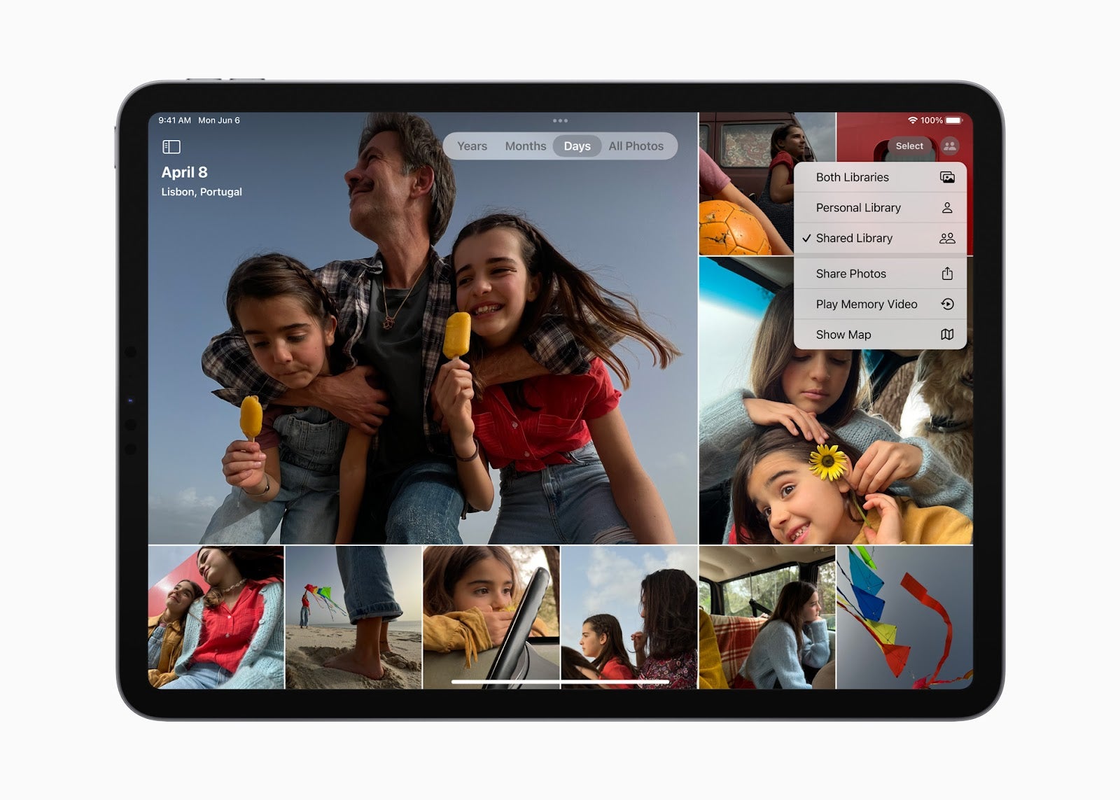 An iCloud Shared Library collects photos from every family member.