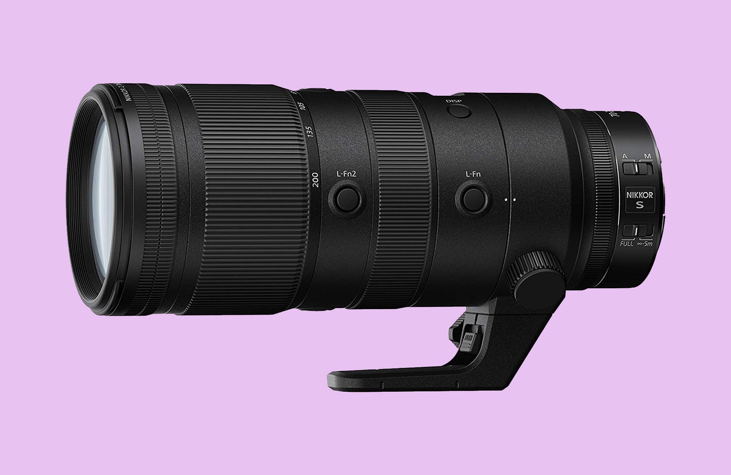 Nikon NIKKOR Z 70-200mm f/2.8 VR S Lens on a purple background