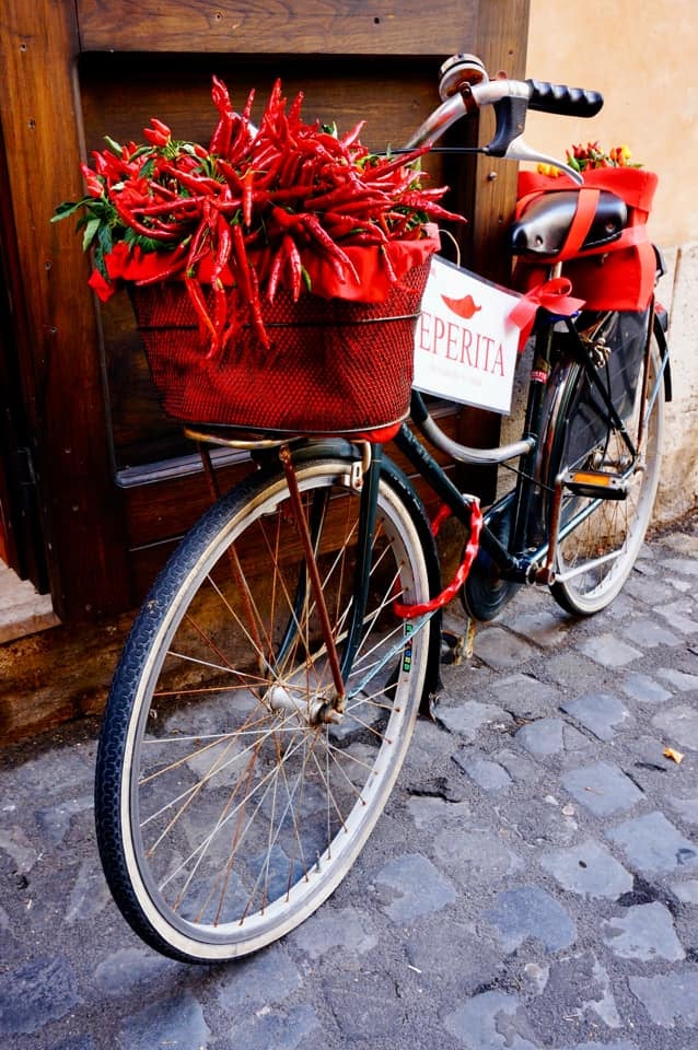 bike in rome with red chilis