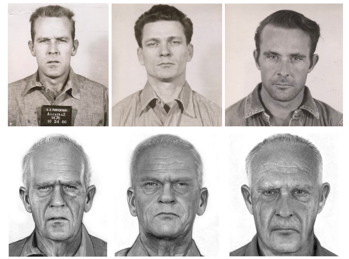 Aged photos of Alcatraz escapees