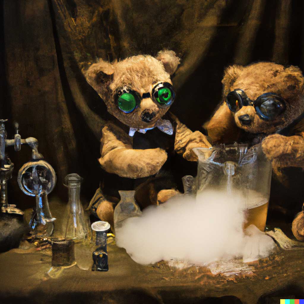 dall-e mad scientists teddy bear