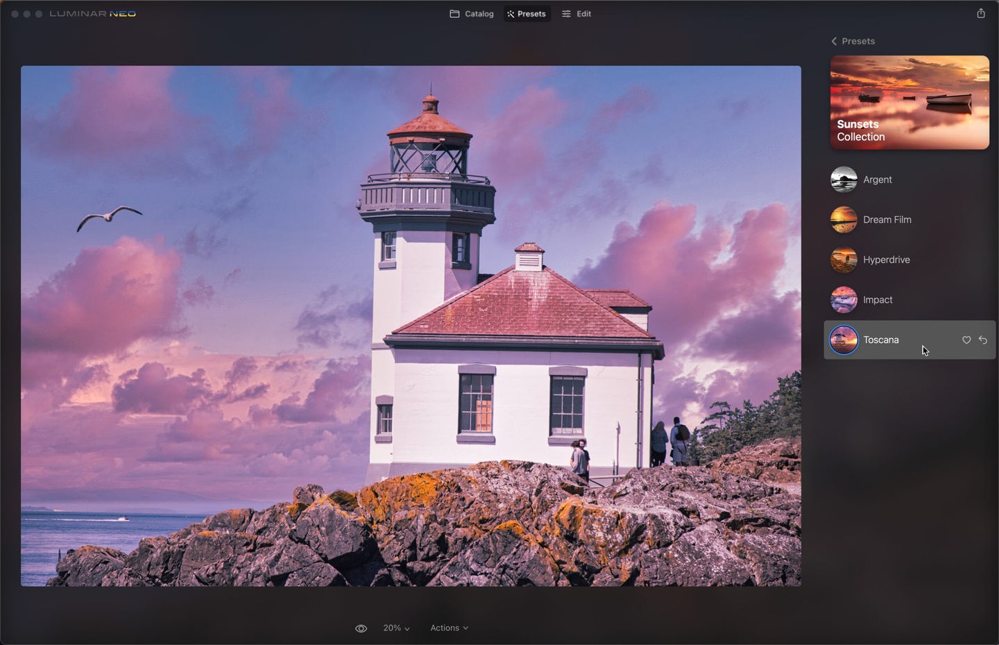 A lighthouse photo with a purple filter applied