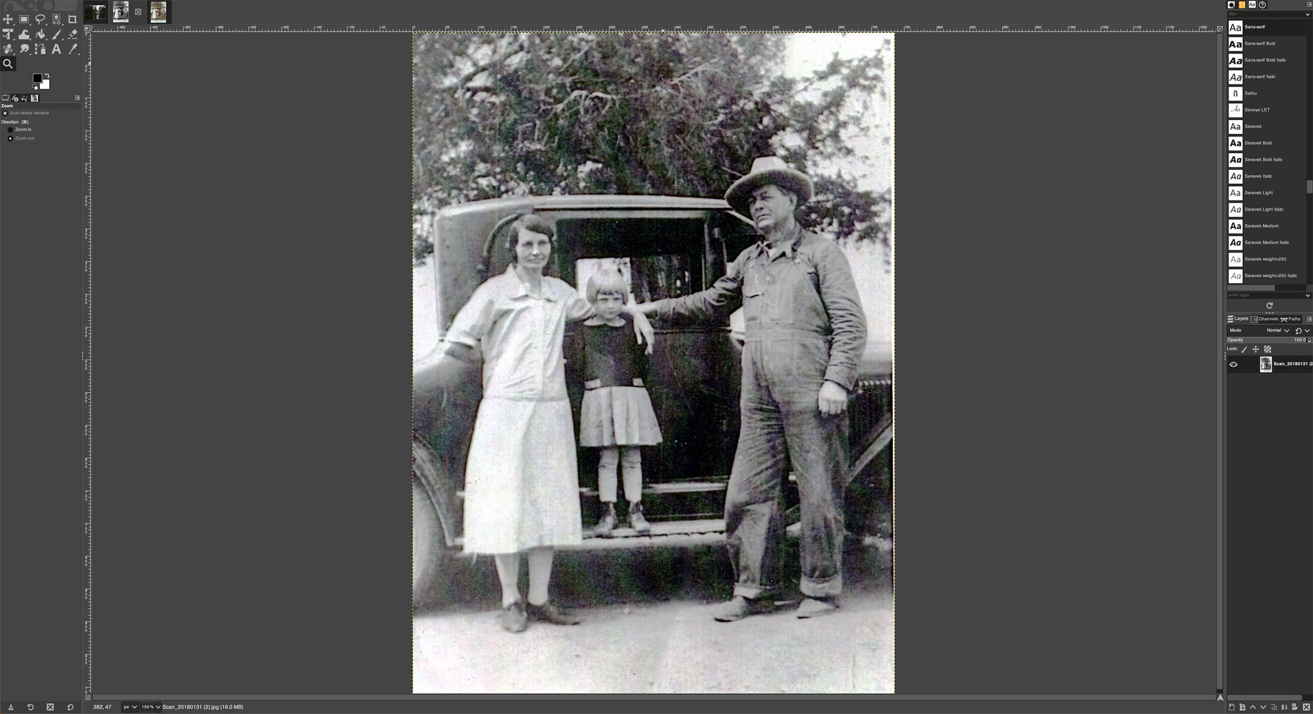 An old family photo in GIMP photo editor