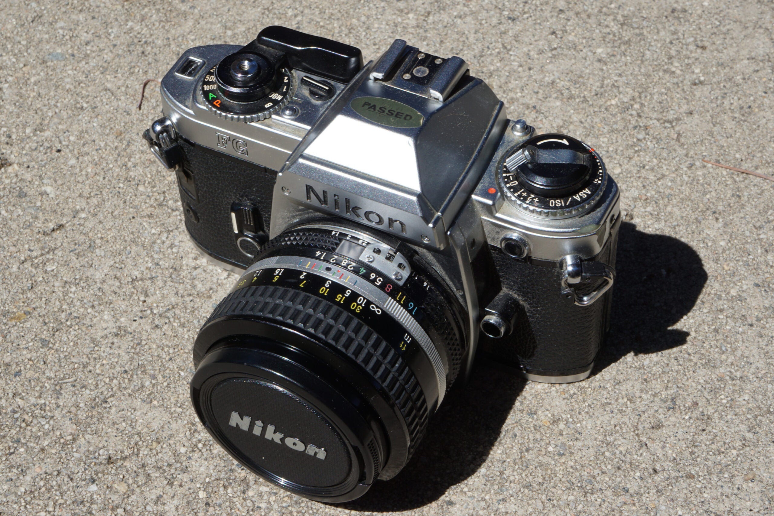 The Nikon FG film camera from the front