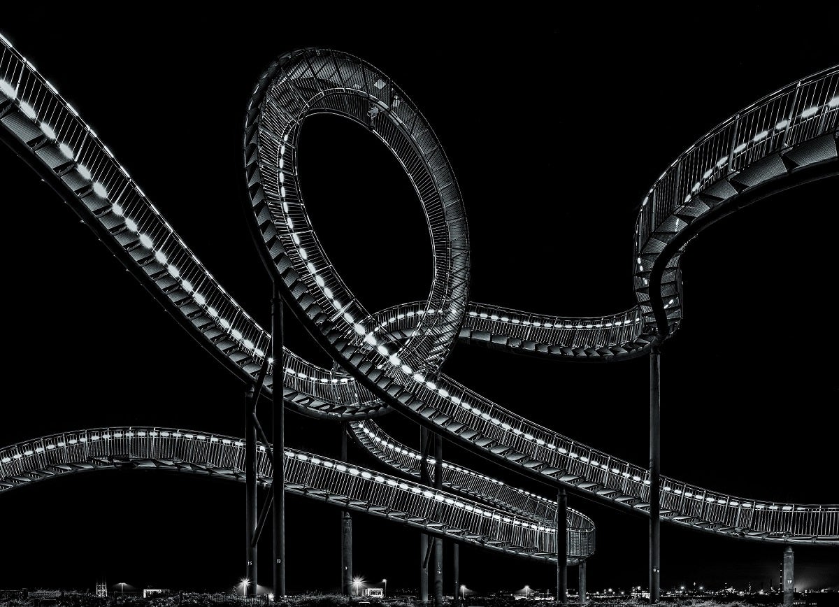 black and white photo award roller coaster