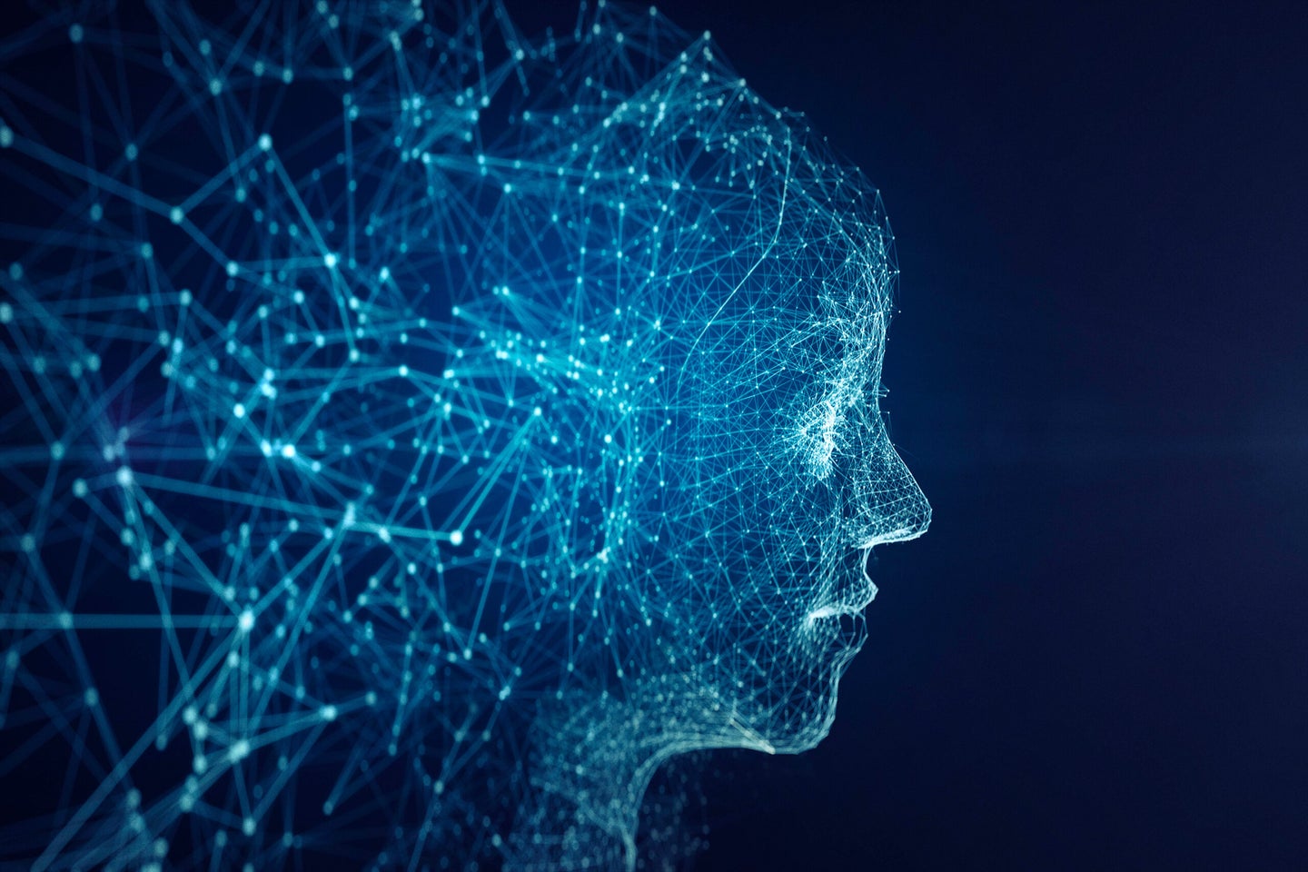 Side face of AI robot by network form.