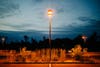 a night scene with symmetrical lightpost
