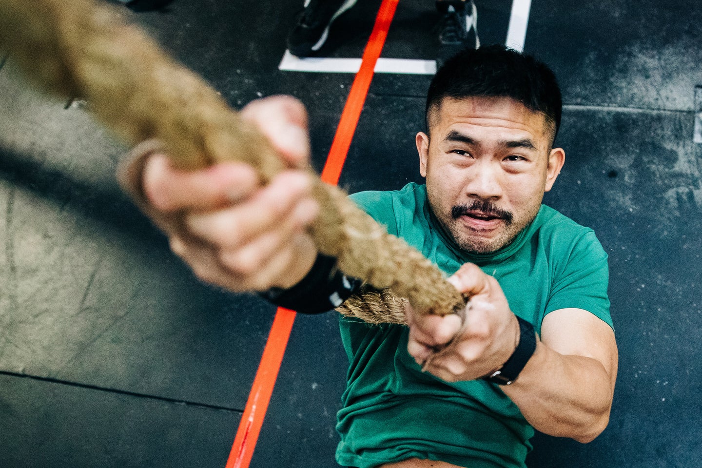 A man climbing a rope, a good example of the golden ratio.