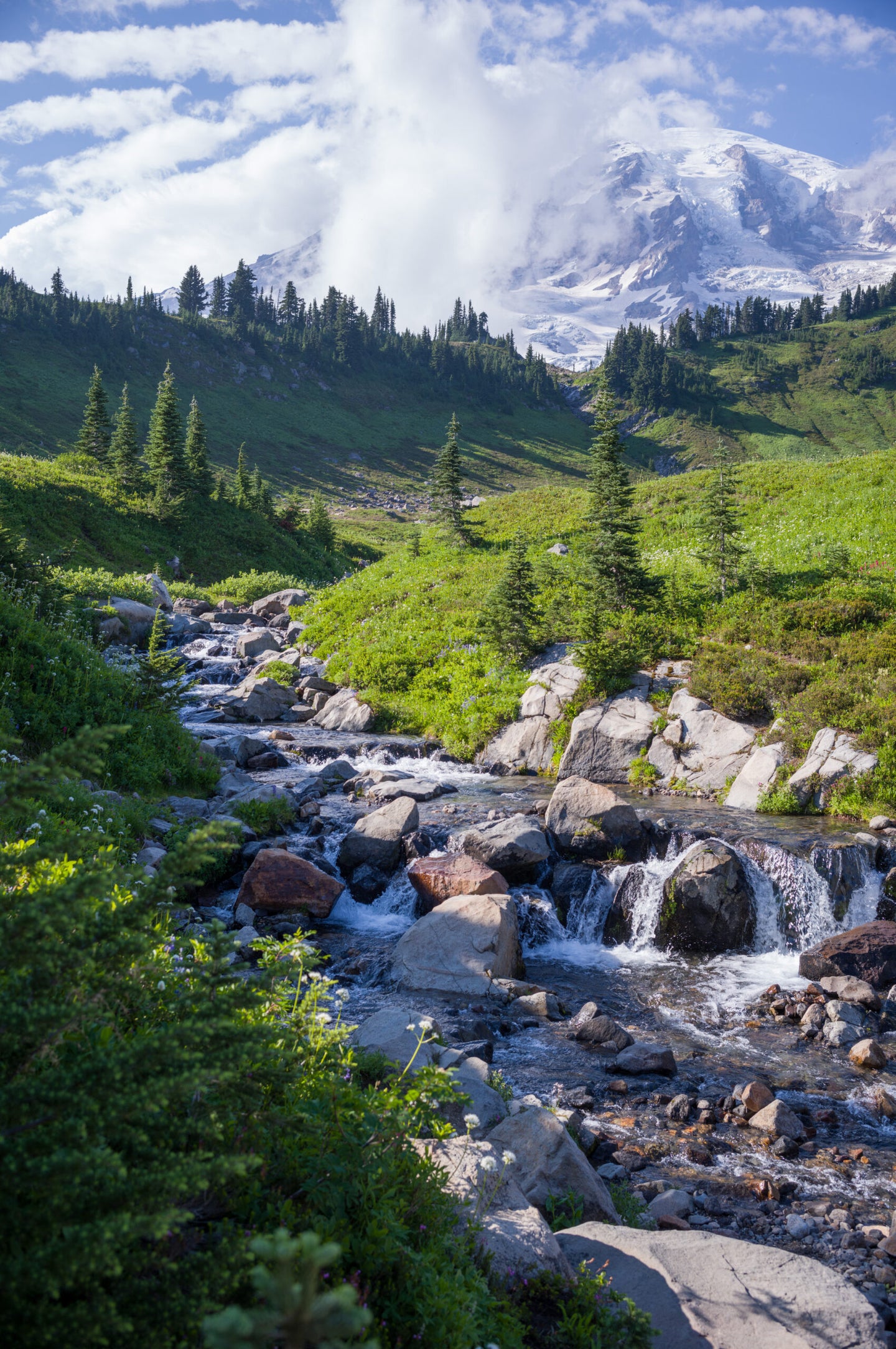 A stream coming down a mountain.