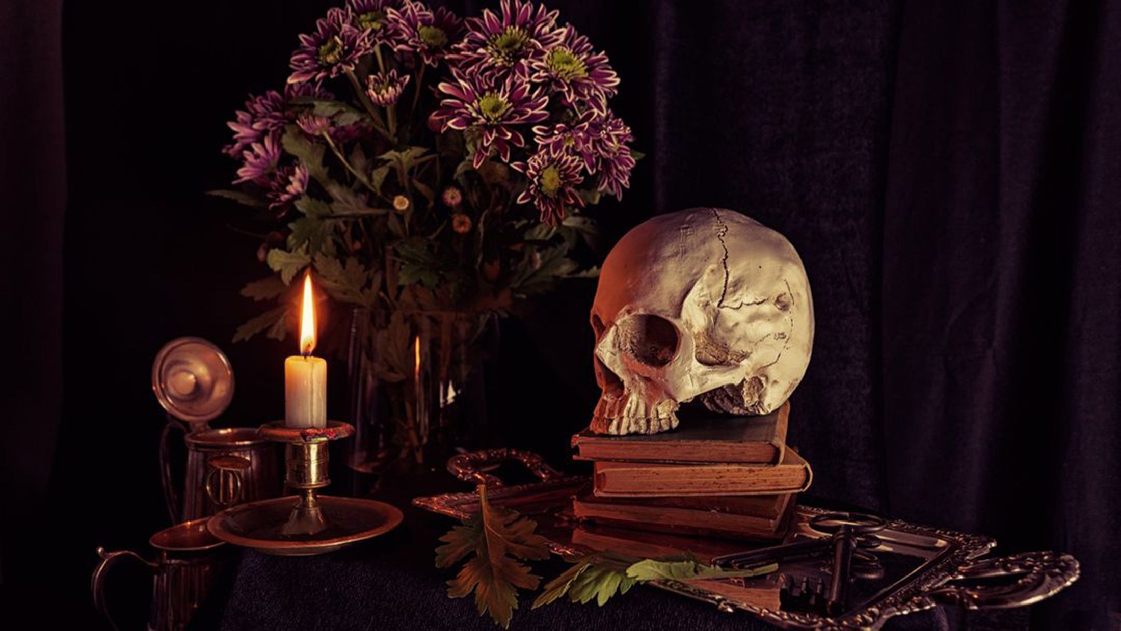 Moody skull and candle