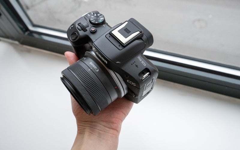Canon R50 in a hand