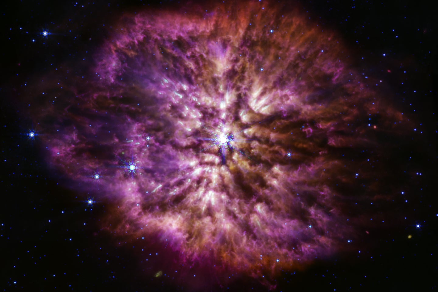 An MIRI image from the James Webb Space Telescope shows a supernova star.