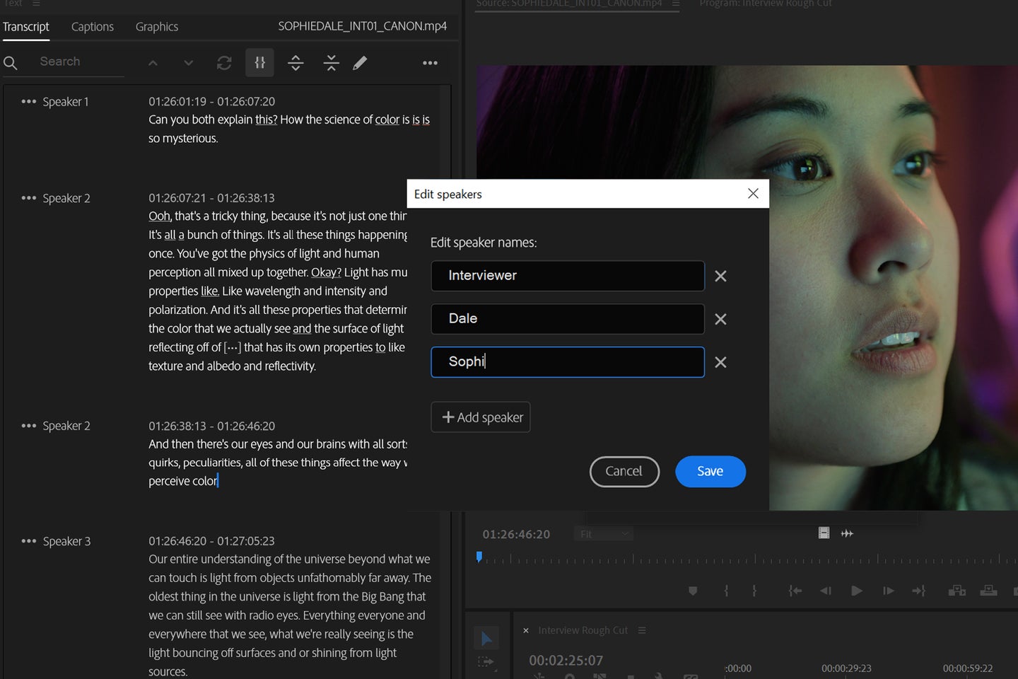 Screenshot of Adobe Premiere Pro text-based editing tool.