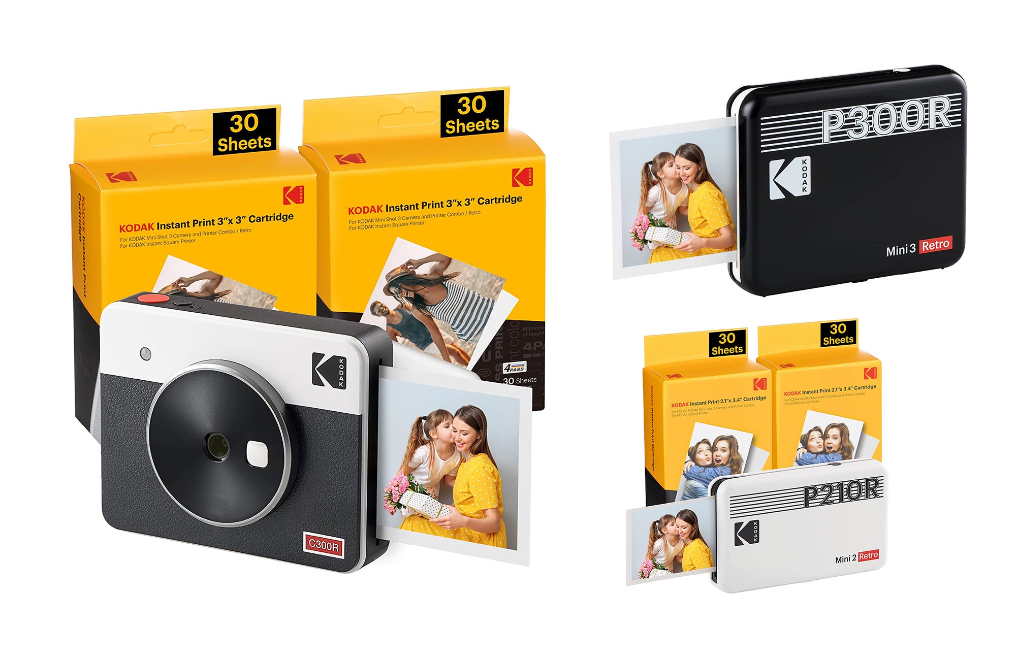 KODAK Mini Shot 3 Retro 4PASS 2-in-1 Instant Digital Camera and Photo  Printer (3x3 inches) + 68 Sheets Cartridge Bundle, Yellow Printer + 68  Sheets Yellow